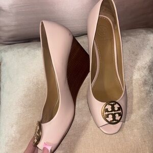 Tory Burch Women's Pink Wedge Peep-Toe Shoes